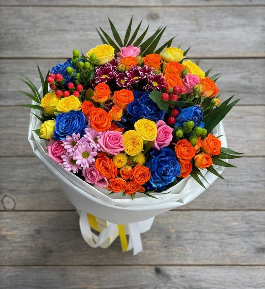 Букет цветов из: Розы и Хризантемы в Бокино