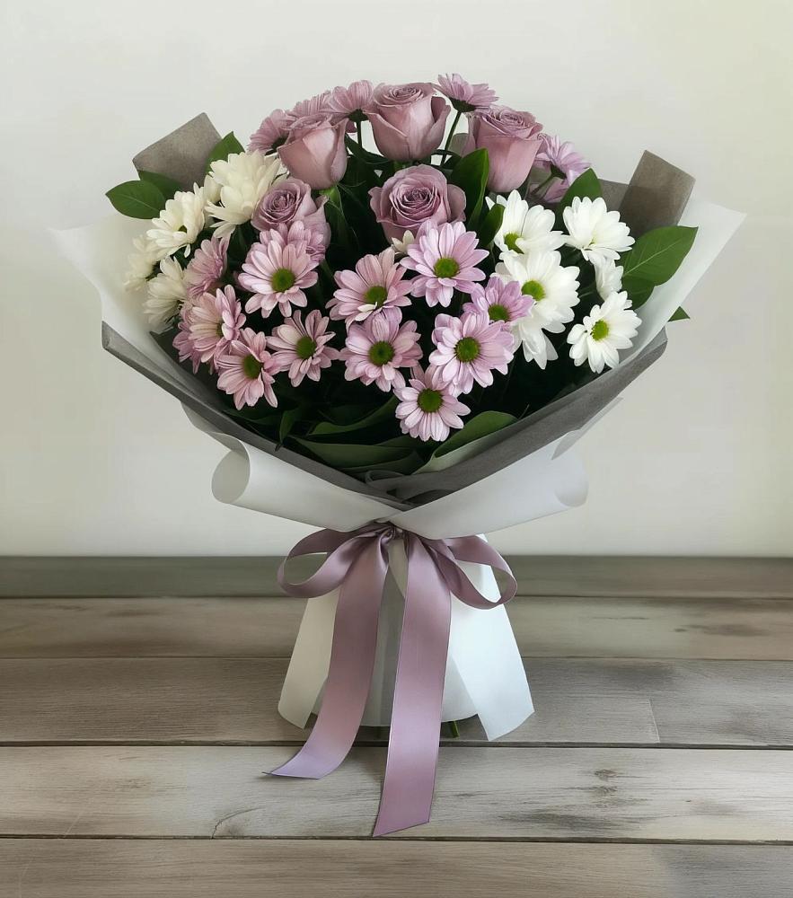 Букет цветов из: Хризантемы и Розы в Бокино