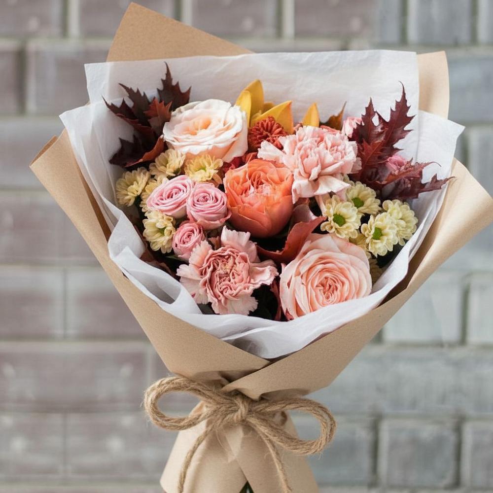 Букет цветов из: Гвоздики, Хризантемы и Розы в Бокино