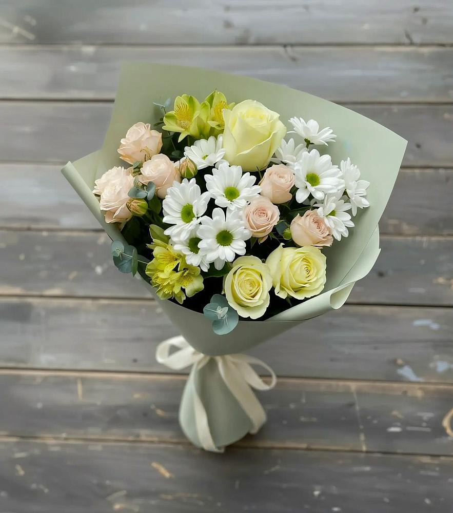 Букет цветов из: Альстромерии, Розы и Хризантемы в Бокино