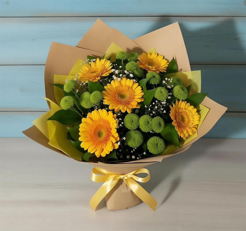 Букет цветов из: Герберы и Хризантемы в Бокино