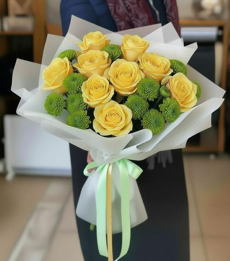 Букет цветов из: Хризантемы и Розы в Бокино