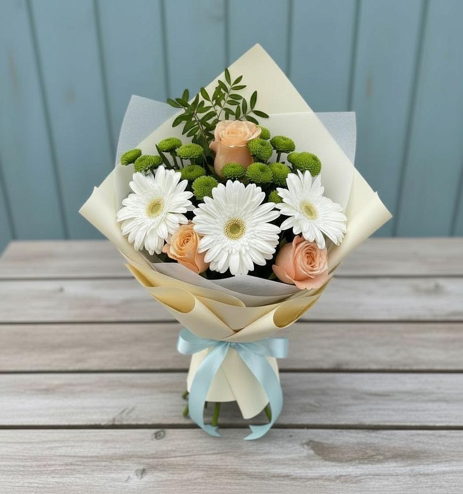 Букет цветов из: Герберы, Розы и Хризантемы в Бокино