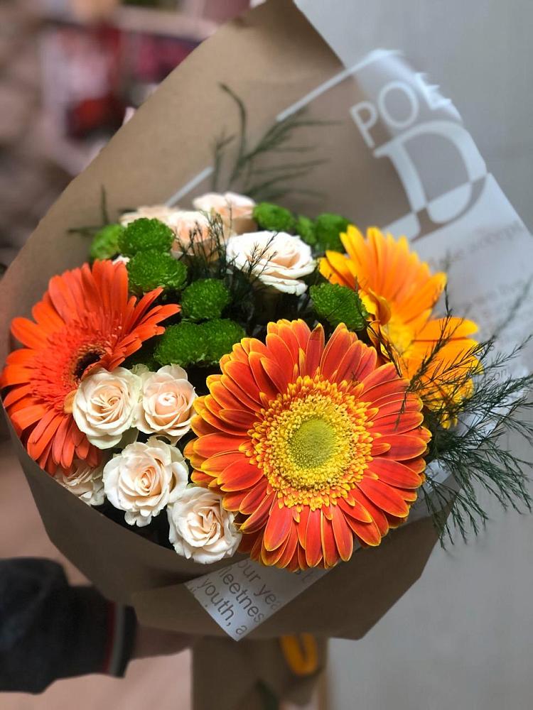 Букет цветов из: Герберы, Хризантемы и Розы в Бокино