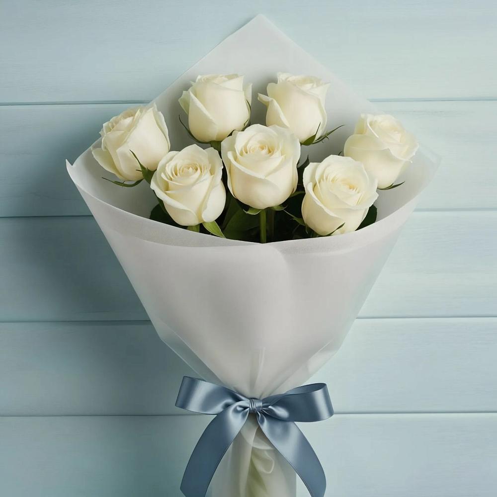 Букет 7 Белых роз Эдлесс Лав в Бокино