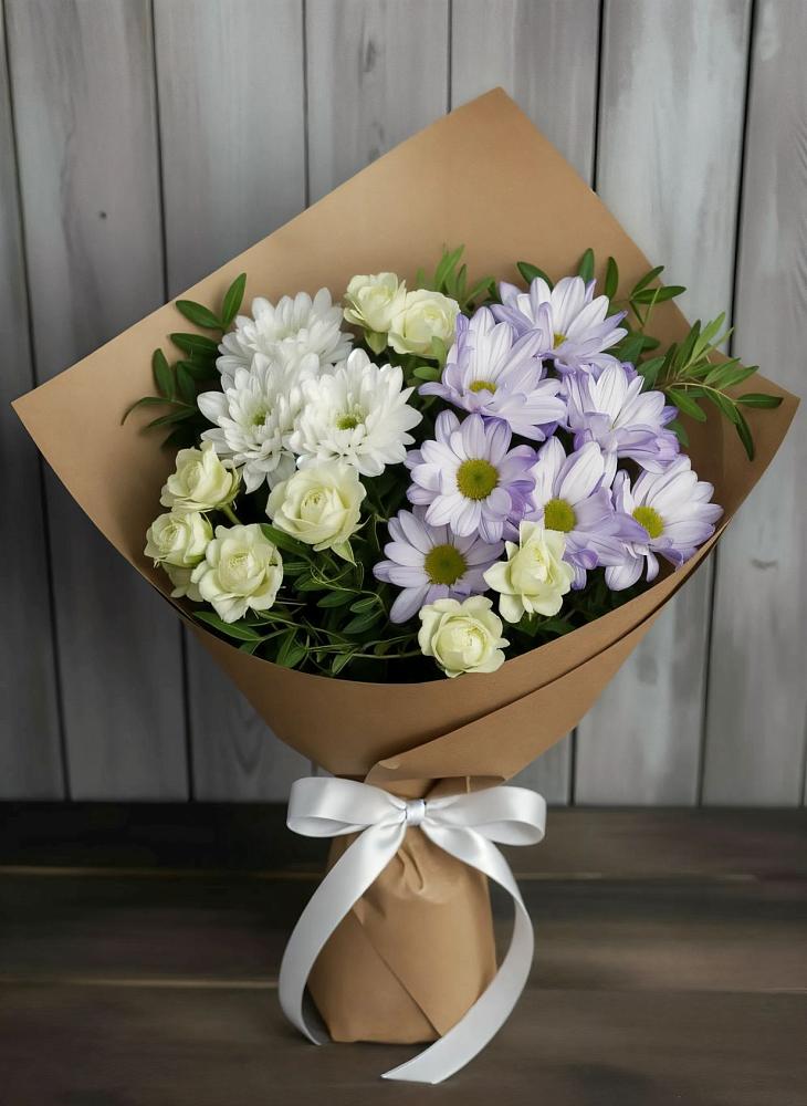 Букет цветов из: Хризантемы и Розы в Бокино
