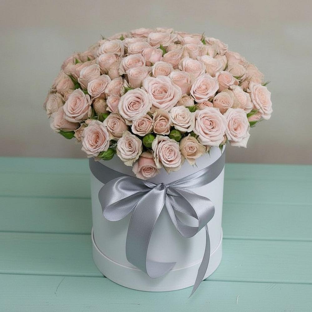 Цветочная композиция из Розы в шляпной коробке в Бокино